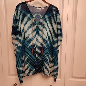 New York & Company Blue Tie-Dye Tunic